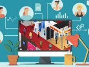 Value at NAJA’s ACE©IT Conference: August 9-10 – an Online Event People interacting in a virtual office environment displayed on a laptop screen.