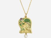 Jewelry at Rago Arts: Antique to Art Deco on September 10, 2025 Gold pendant necklace with colorful enamel and pearl drop.