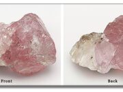 Big Bicolor: GIA Studies Rare 37-Carat Pink-and-Colorless Rough Diamond Two raw pink gemstones displayed side by side on a white background.