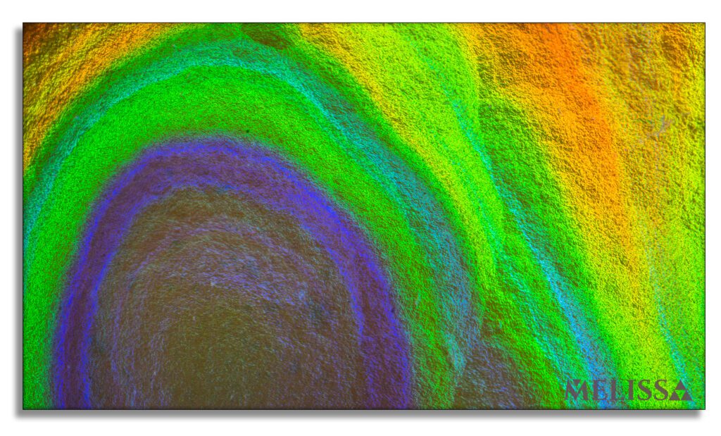 Colorful swirling pattern with vibrant green, blue, purple, and orange hues.